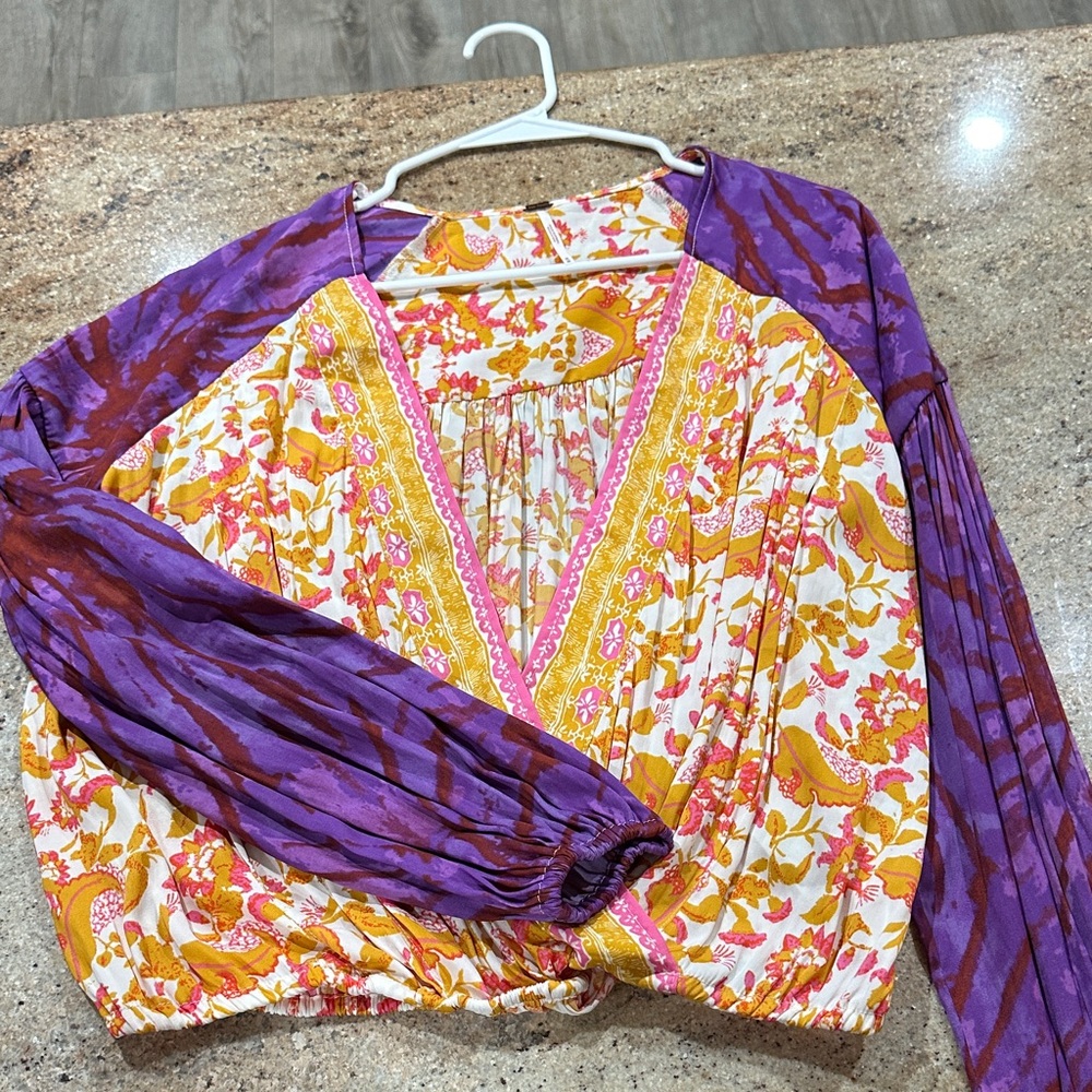 Free People Purple and Yellow Floral Blouse